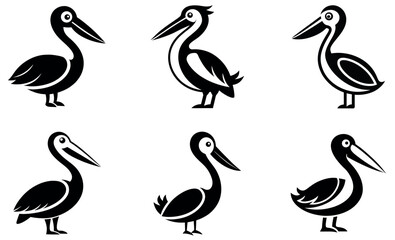 Simple Black and White Pelican Icons