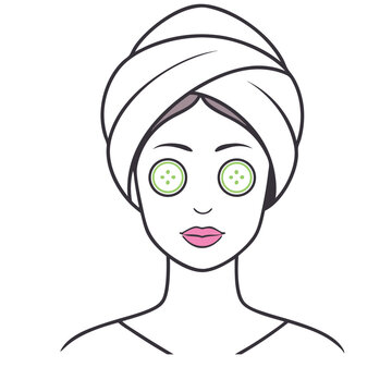 recommend clip art: Woman with cucumber eye mask spa day relaxation