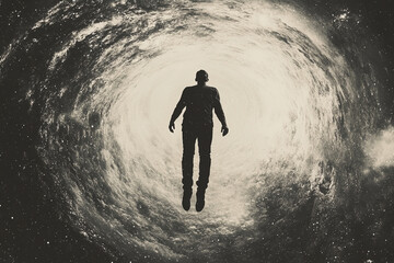 Fototapeta premium Man floating in a void