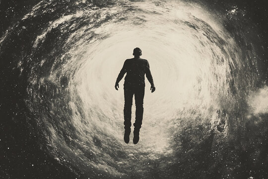 Man floating in a void