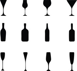 Silhouette Wine Bottles design. Bottles vector icon design.