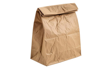 minimalist brown paper bag with crinkled texture and folded top on white background