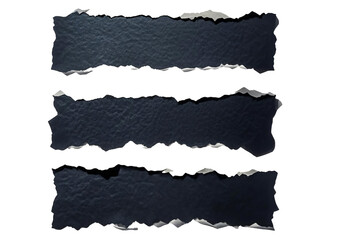 shredded black paper with rough torn edges and texture on white background