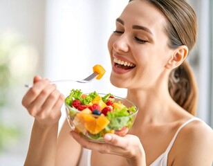 Woman enjoying a fruit salad (1)