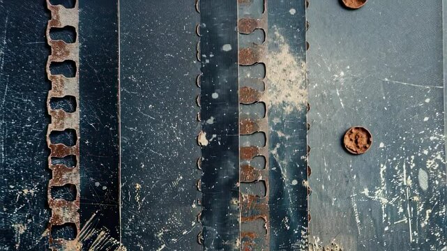 Close-up of weathered metal surface with rust and scratches, industrial texture