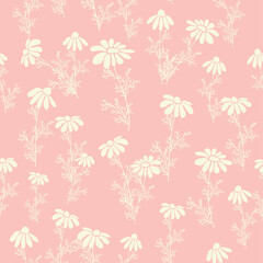 Decorative seamless vintage pattern in classic style with small flowers, ditsy. Silhouettes of flowers, bicolor ornament in pastel colors