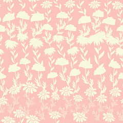 Decorative seamless vintage pattern in classic style with small flowers, ditsy. Silhouettes of flowers, bicolor ornament in pastel colors