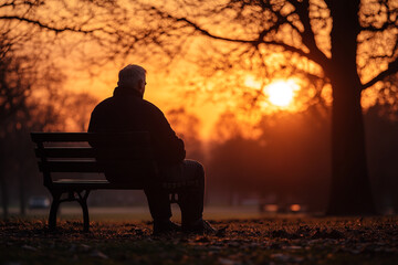 A man reflects quietly on a park bench, taking in the beauty of his surroundings.