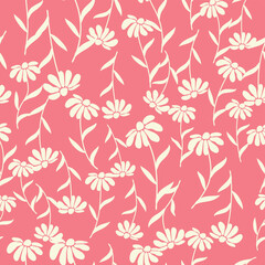 Obraz premium Decorative seamless vintage pattern in classic style with small flowers, ditsy. Silhouettes of flowers, bicolor ornament in pastel colors