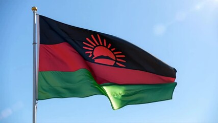 Malawi Flag Waving Proudly Against a Clear Blue Sky National Symbolism in Motion