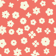 Vintage Decorative seamless pattern in classic style with small flowers, ditsy. Light silhouettes of flowers, two-color ornament shabby chic