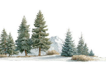Obraz premium PNG Snowy mountain landscape with pine trees and clear sky