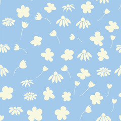 Decorative seamless vintage pattern in classic style with small flowers, ditsy. Silhouettes of flowers, Two-color ornament in pastel colors