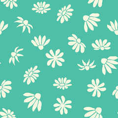 Decorative seamless vintage pattern in classic style with small flowers, ditsy. Silhouettes of flowers, Two-color ornament in pastel colors