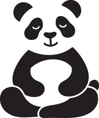Meditating panda cartoon children friendly, Calm panda pose cute black illustration