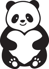 Panda holding heart kids decor theme, Cute panda with love symbol black drawing