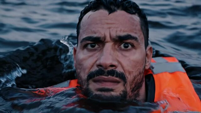 Migrant struggling at sea fighting for survival