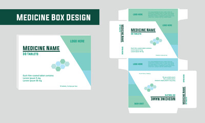 Modern Medicine Box Packaging Design Template | Pharmaceutical Tablet Box Mockup | Editable Medical Product Package Layout