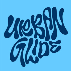 Urban Glide. Playful and bold typography, exuding an energetic and active urban lifestyle vibe. The color palette features a dynamic blue background with dark navy lettering.