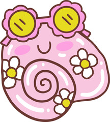 Groovy Summer Cute Pink Seashell with Flowers Illustration