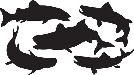 Obraz premium black silhouettes of fish in various poses