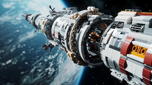 Orbital Space Station with Astronaut Performing Extravehicular Activity
