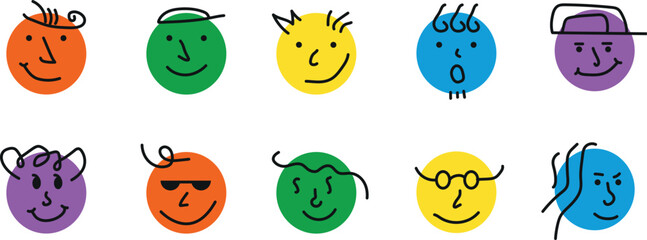 Humorous Vector Cartoon Faces Pack – Creative and Colorful Character Head Illustrations Featuring Diverse Expressions and Smiling Designs for Fun Artwork