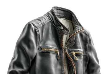 PNG Black leather jacket with zippered pockets and inner lining design