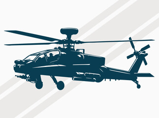 Apache Military Helicopter Silhouette Design for Tactical Aviation and Defense.