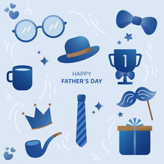 Happy Father's Day. Graphic for poster or banner. In design, the blue color concept creates a clean and modern aesthetic. Vector illustration.