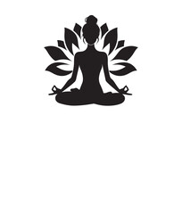 Silhouette of a  Person Meditating with Lotus Shape Behind , isolated on a white background