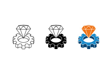 Diamond Gear Vector Icon Set Luxury and Engineering Symbols