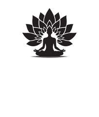 Silhouette of a  Person Meditating with Lotus Shape Behind , isolated on a white background