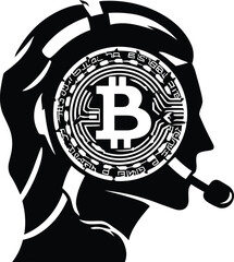 Bitcoin mind concept illustration for cryptocurrency and blockchain technology design idea