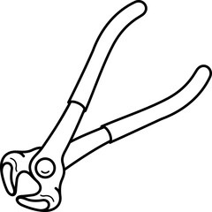 Professional automotive top cutter pliers with rubber grip for cutting wire and removing fixed nails from walls and doors. Drop-forged high quality steel construction. Vector outline icon.