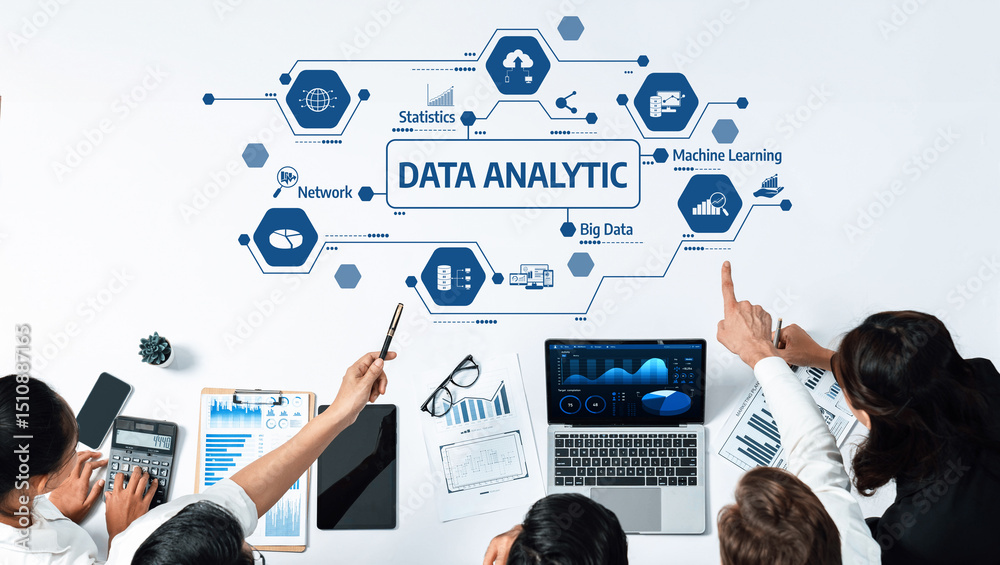 Fototapete this image showcases professionals collaborating on data analytics techniques, analyzing performance