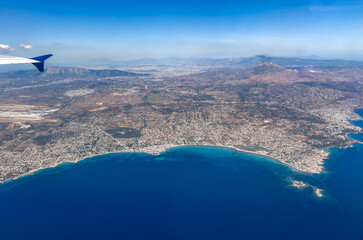 Athens, Greece airport. Aerial view out of airplane window.