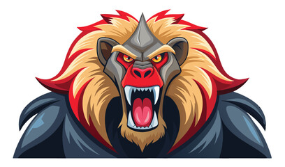 Aggressive cartoon mandrill mascot head illustration