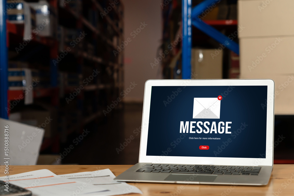 Poster email notification message showing on computer screen snugly. digital marketing message information 