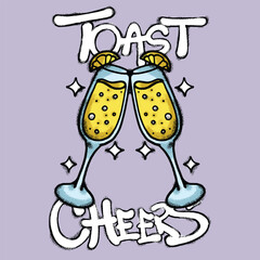 Two champagne glasses Urban Streetwear t shirt design