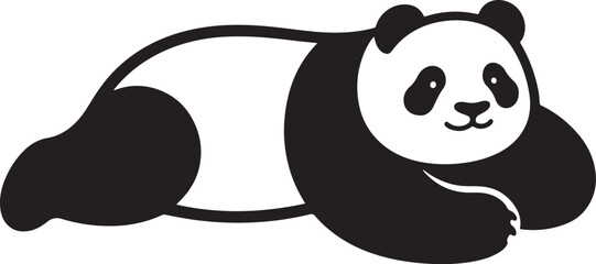 Panda lying down black and white cartoon, Sleeping panda relaxed animal drawing