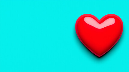 Shiny red heart symbol resting on vibrant turquoise background representing love and emotion