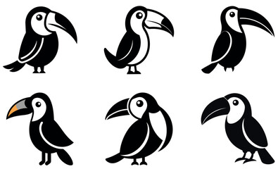 Fototapeta premium Six Cute Black and White Toucan Silhouettes
