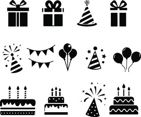 Birthday Celebration Icons Set.