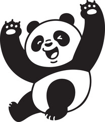 Happy panda cartoon smiling character, Joyful panda black and white drawing