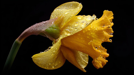Fototapeta premium Daffodil with water drops on yellow petals