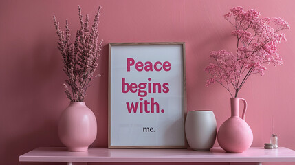 Elegant poster with minimalist design and affirmations like "Peace begins with me."