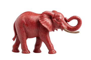 PNG Red obsidian elephant sculpture with trunk raised on black background