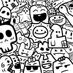 seamless doodle pattern with skulls