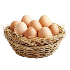 Eggs in a basket, still life on transparent background